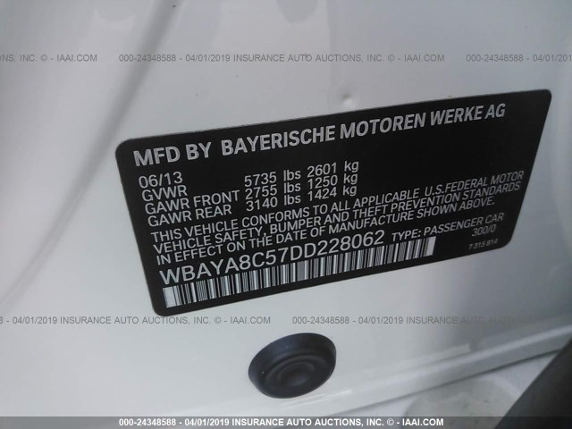 WBAYA8C57DD228062 - 2013 BMW 750 I WHITE photo 9