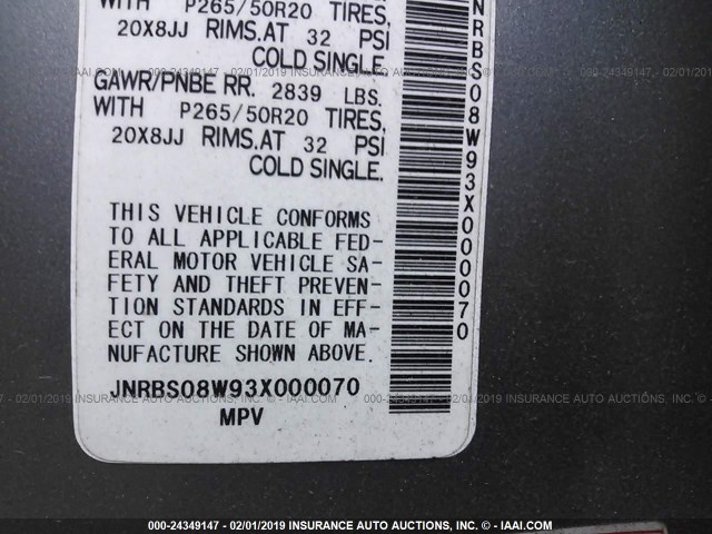 JNRBS08W93X000070 - 2003 INFINITI FX45 GRAY photo 9