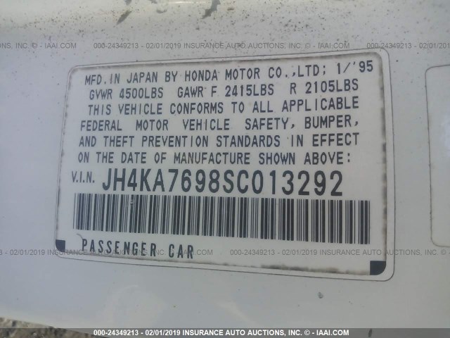 JH4KA7698SC013292 - 1995 ACURA LEGEND SE WHITE photo 9