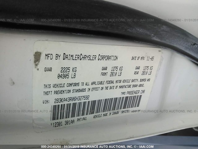 2B3KA43R06H327592 - 2006 DODGE CHARGER SE/SXT WHITE photo 9