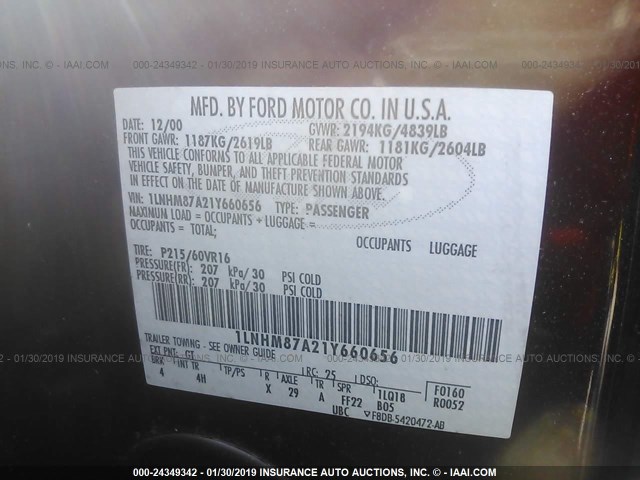 1LNHM87A21Y660656 - 2001 LINCOLN LS MAROON photo 9