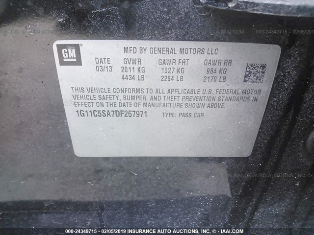 1G11C5SA7DF267971 - 2013 CHEVROLET MALIBU 1LT 黑色 照片 9