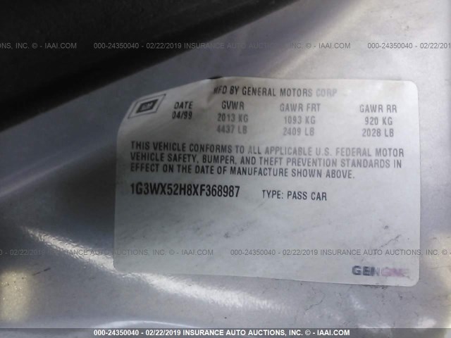 1G3WX52H8XF368987 - 1999 OLDSMOBILE INTRIGUE GLS SILVER photo 9