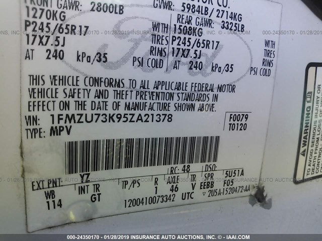 1FMZU73K95ZA21378 - 2005 FORD EXPLORER XLT/XLT SPORT/NBX Ağ foto 9