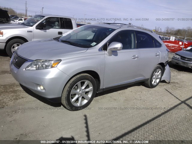 2T2ZK1BA6AC029969 - 2010 LEXUS RX 350 SILVER photo 2