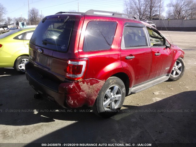 1FMCU03198KE61912 - 2008 FORD ESCAPE XLT RED photo 4