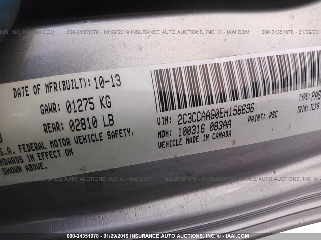 2C3CCAAG0EH156696 - 2014 CHRYSLER 300 SILVER photo 9