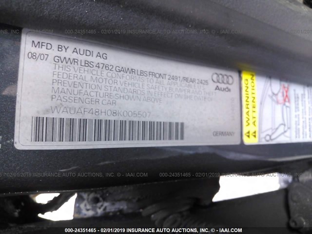 WAUAF48H08K005507 - 2008 AUDI A4 2.0T CABRIOLET GRAY photo 9