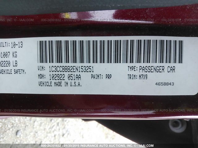 1C3CCBBB2EN153251 - 2014 CHRYSLER 200 TOURING MAROON photo 9