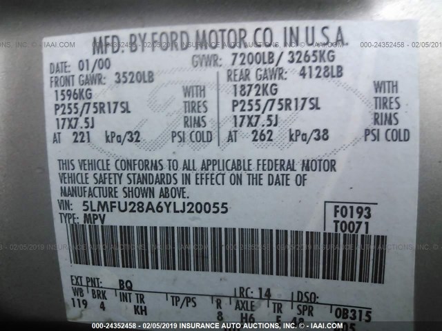 5LMFU28A6YLJ20055 - 2000 LINCOLN NAVIGATOR BEIGE photo 9