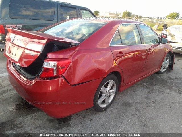 4T1BF1FK4CU527649 - 2012 TOYOTA CAMRY SE/LE/XLE RED photo 4