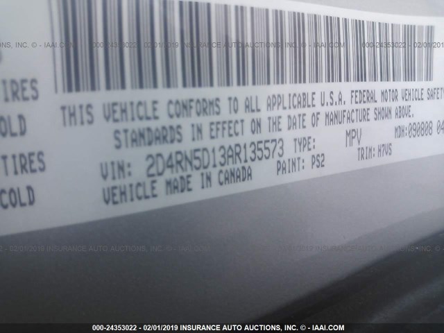 2D4RN5D13AR135573 - 2010 DODGE GRAND CARAVAN SXT SILVER photo 9