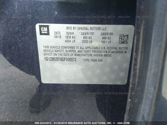 1G1ZB5ST9GF306572 - 2016 CHEVROLET MALIBU LS 深蓝色 照片 9