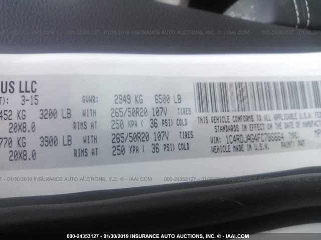 1C4RDJAG4FC786664 - 2015 DODGE DURANGO SXT WHITE photo 9