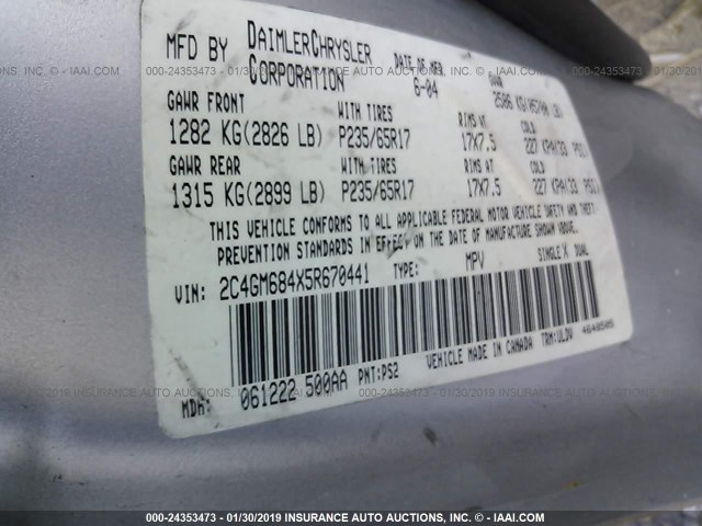 2C4GM684X5R670441 - 2005 CHRYSLER PACIFICA TOURING SILVER photo 9