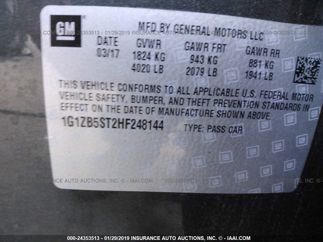 1G1ZB5ST2HF248144 - 2017 CHEVROLET MALIBU LS GRAY photo 9