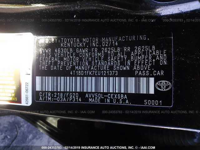 4T1BD1FK7EU121373 - 2014 TOYOTA CAMRY HYBRID/LE/XLE BLACK photo 9