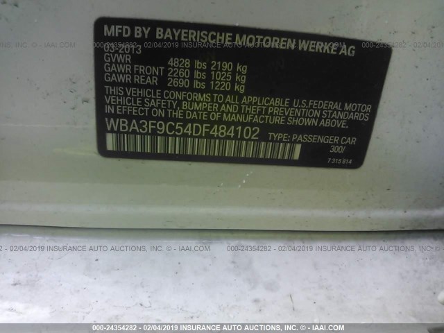 WBA3F9C54DF484102 - 2013 BMW ACTIVEHYBRID 3  WHITE photo 9