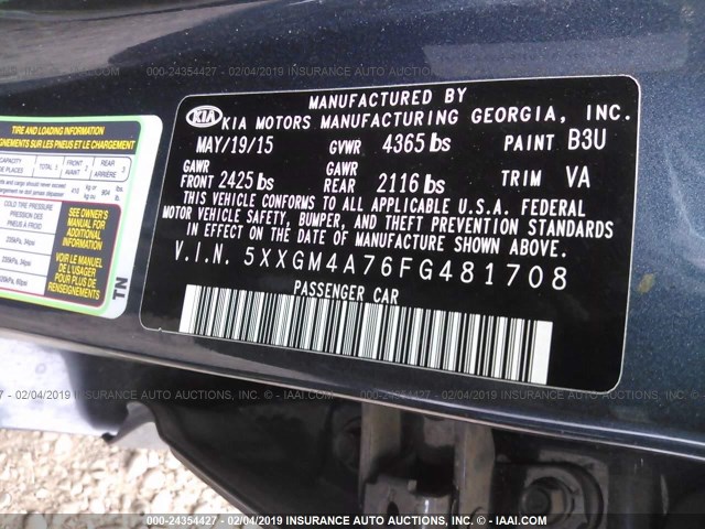 5XXGM4A76FG481708 - 2015 KIA OPTIMA LX 深蓝色 照片 9