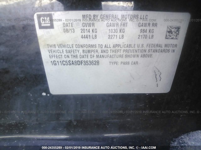 1G11C5SA8DF353628 - 2013 CHEVROLET MALIBU 1LT BLACK photo 9