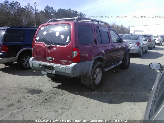 5N1ED28T71C540025 - 2001 NISSAN XTERRA XE/SE BURGUNDY photo 4