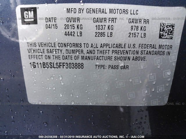 1G11B5SL5FF303888 - 2015 CHEVROLET MALIBU LS BLUE photo 9