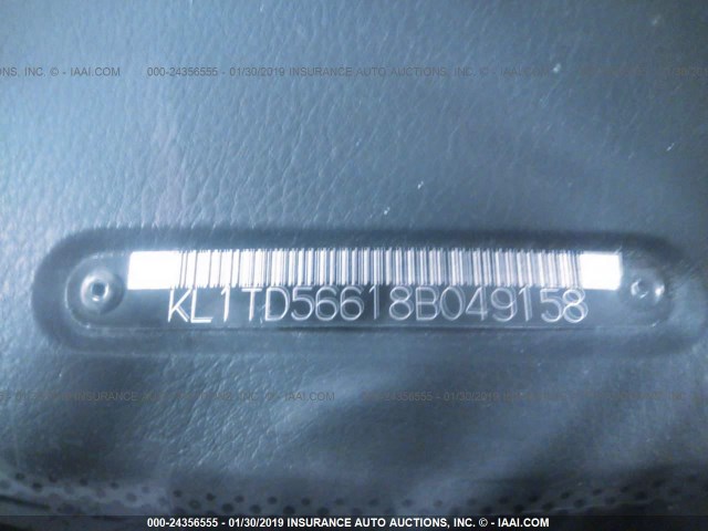 KL1TD56618B049158 - 2008 CHEVROLET AVEO LS SILVER photo 9