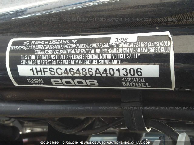 1HFSC46486A401306 - 2006 HONDA VTX1800 C2 BLACK photo 10