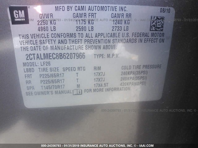 2CTALMEC8B6207966 - 2011 GMC TERRAIN SLE BROWN photo 9