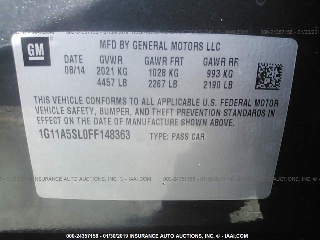 1G11A5SL0FF148363 - 2015 CHEVROLET MALIBU LS GRAY photo 9