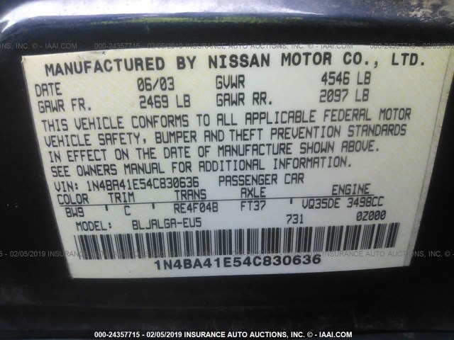 1N4BA41E54C830636 - 2004 NISSAN MAXIMA SE/SL BLUE photo 9