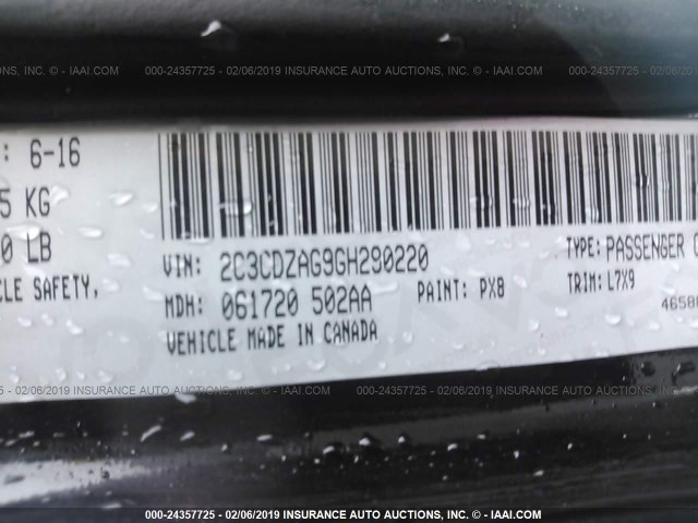 2C3CDZAG9GH290220 - 2016 DODGE CHALLENGER SXT BLACK photo 9