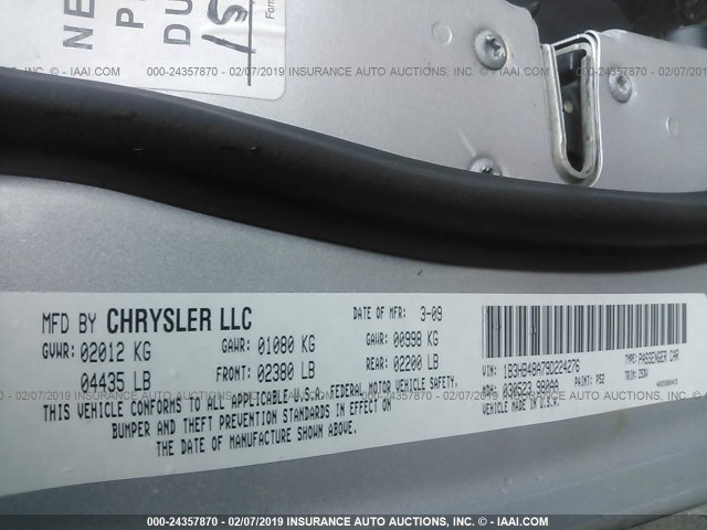 1B3HB48A79D224276 - 2009 DODGE CALIBER SXT SILVER photo 9