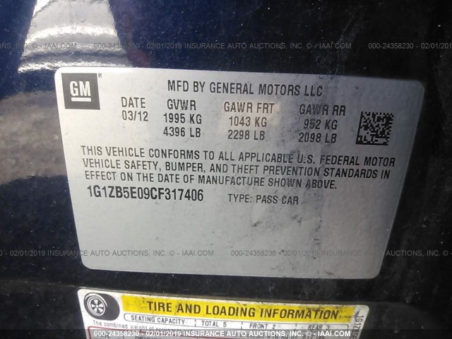 1G1ZB5E09CF317406 - 2012 CHEVROLET MALIBU LS ლურჯი ფოტო 9