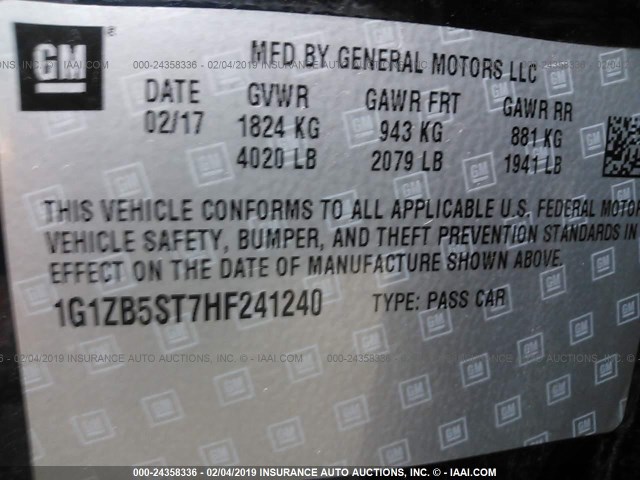 1G1ZB5ST7HF241240 - 2017 CHEVROLET MALIBU LS Dark Blue photo 9