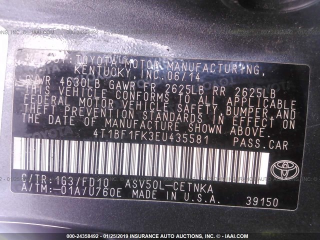 4T1BF1FK3EU435581 - 2014 TOYOTA CAMRY L/SE/LE/XLE 灰色 照片 9