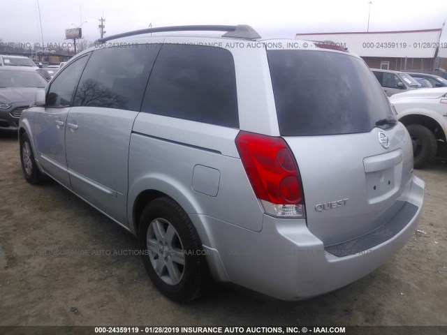 5N1BV28U05N138463 - 2005 NISSAN QUEST S/SE/SL SILVER photo 3