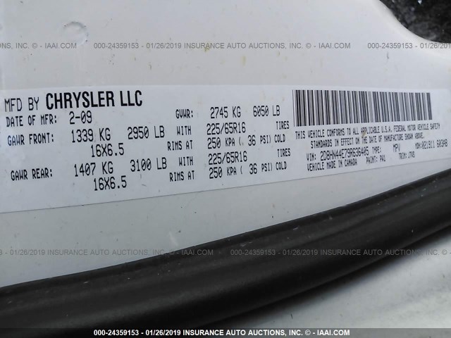 2D8HN44E79R636405 - 2009 DODGE GRAND CARAVAN SE WHITE photo 9