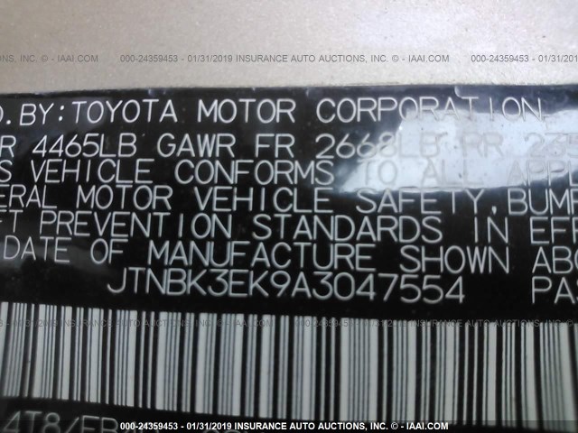 JTNBK3EK9A3047554 - 2010 TOYOTA CAMRY SE/LE/XLE 金色 照片 9