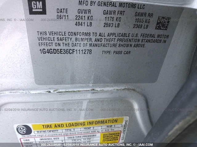 1G4GD5E36CF111278 - 2012 BUICK LACROSSE PREMIUM SILVER photo 9