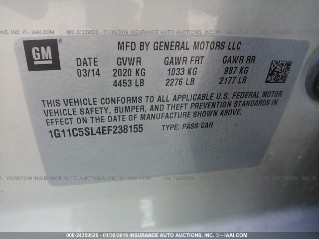 1G11C5SL4EF238155 - 2014 CHEVROLET MALIBU 1LT 棕色 照片 9