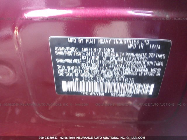 JF2SJGWC5FH561676 - 2015 SUBARU FORESTER 2.0XT TOURING RED photo 9