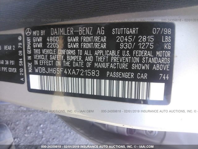 WDBJH65F4XA721583 - 1999 MERCEDES-BENZ E 320 SILVER photo 9