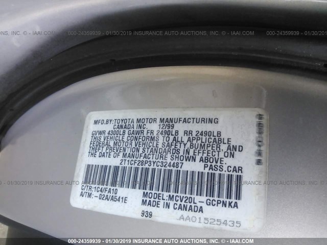 2T1CF28P3YC324487 - 2000 TOYOTA CAMRY SOLARA SE/SLE SILVER photo 9