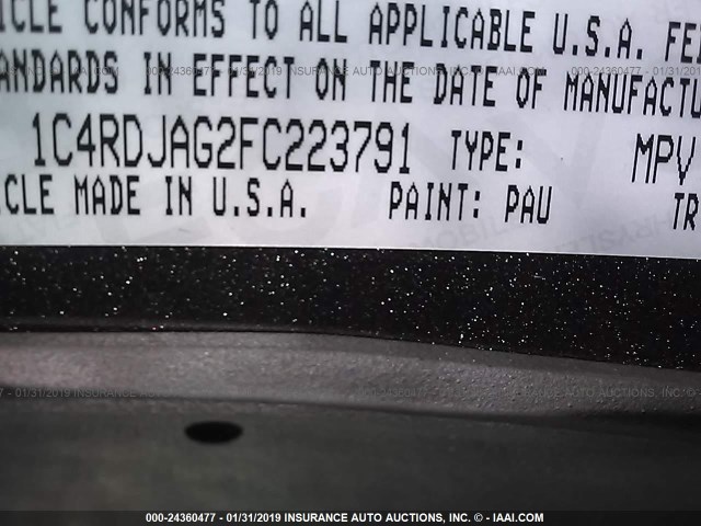 1C4RDJAG2FC223791 - 2015 DODGE DURANGO SXT GRAY photo 9