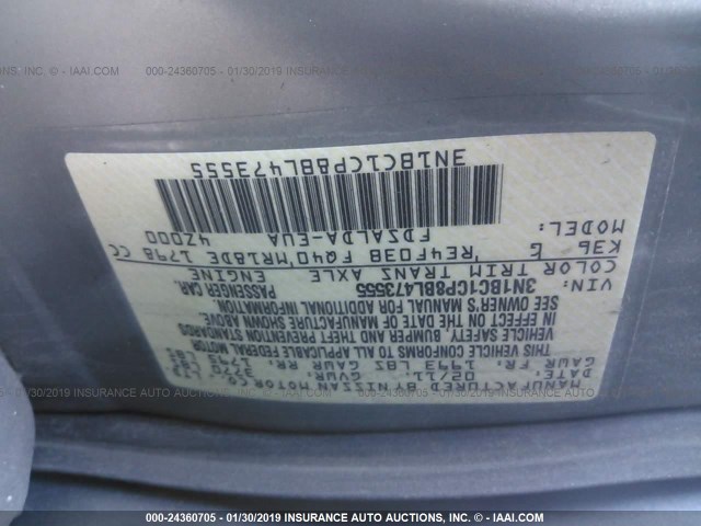 3N1BC1CP8BL473555 - 2011 NISSAN VERSA S/SL GRAY photo 9