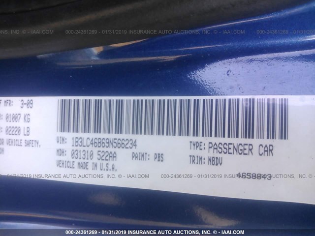 1B3LC46B69N566234 - 2009 DODGE AVENGER SE/SXT BLUE photo 9