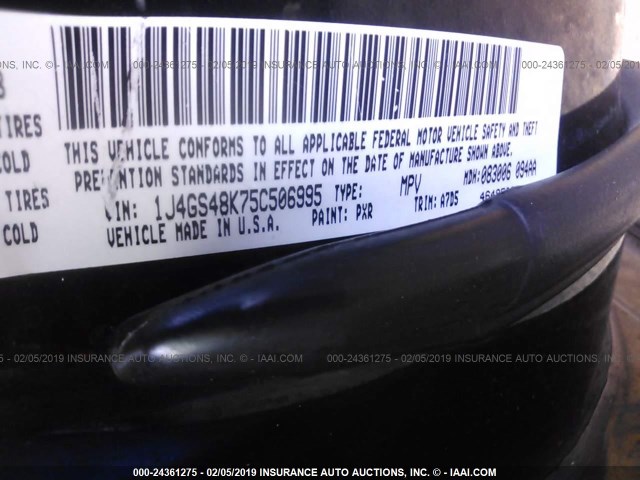 1J4GS48K75C506995 - 2005 JEEP GRAND CHEROKEE LAREDO/COLUMBIA/FREEDOM 黑色 照片 9