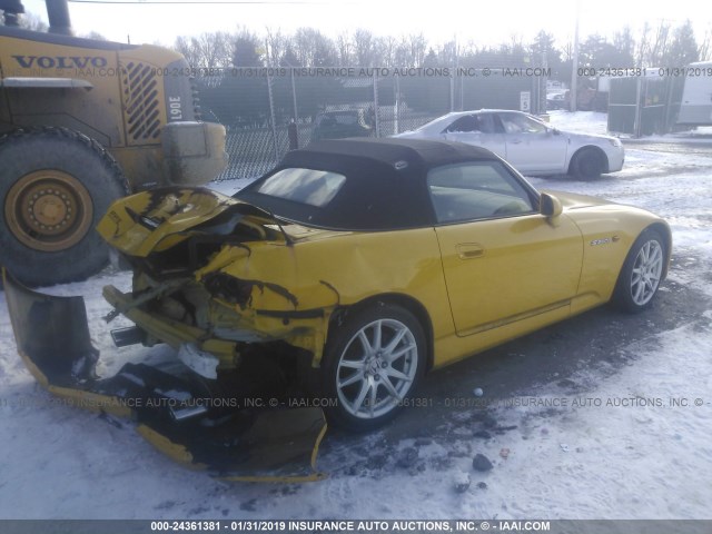 JHMAP21484T005415 - 2004 HONDA S2000 YELLOW photo 4