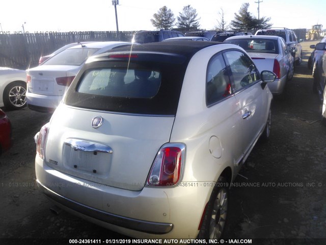 3C3CFFER3CT340258 - 2012 FIAT 500 LOUNGE WHITE photo 4